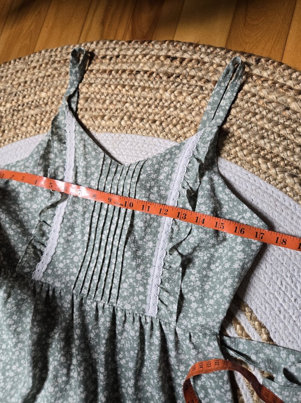 Monteau Sage Green Ditsy Floral Maxi Dress Tie Waist Cottagecore Coquette M - Picture 8 of 13